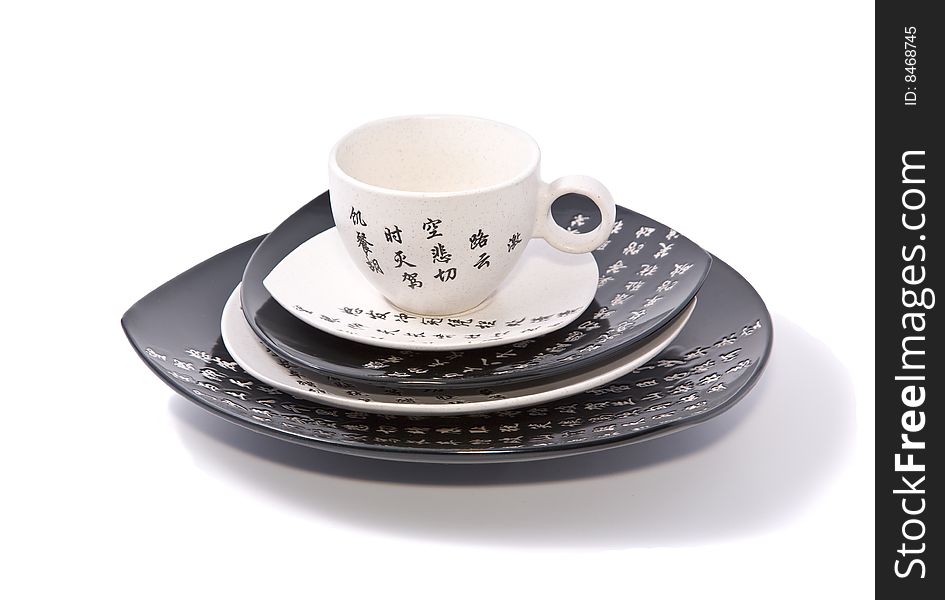 Tea-things in asian style with hieroglyphics