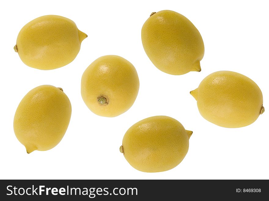 Collection of yellow lemons isolated on white