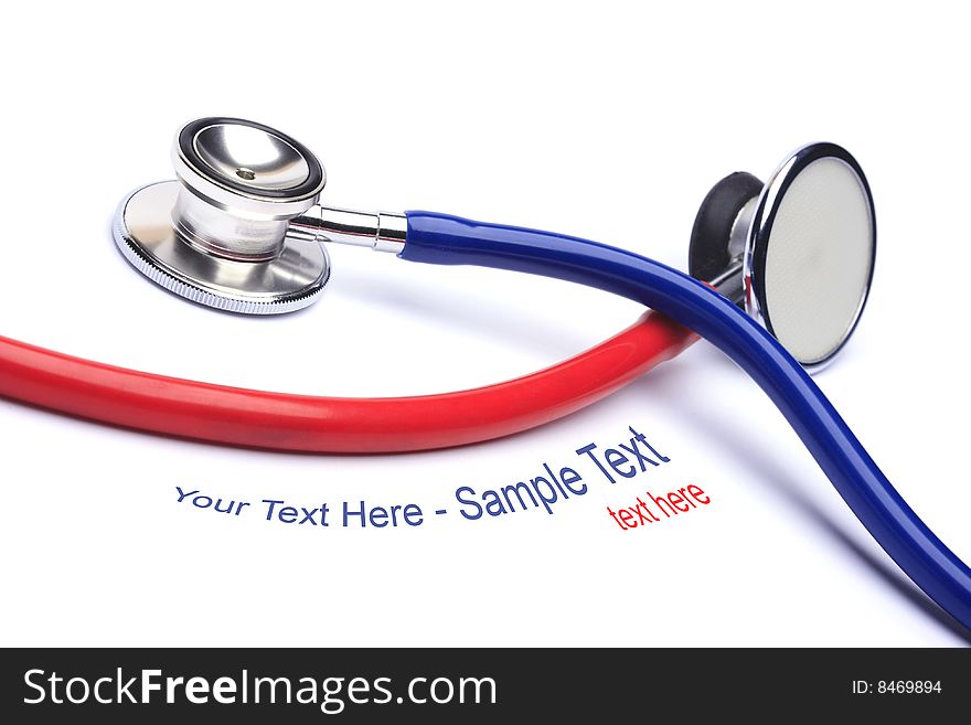 Red and blue stethoscope isolated in white background