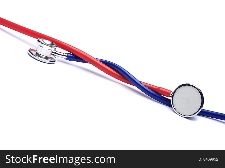 Red and blue stethoscope isolated in white background