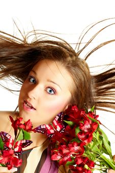 Beautiful Woman With Flowers Stock Photography