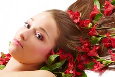 Beautiful Woman With Flowers Stock Images