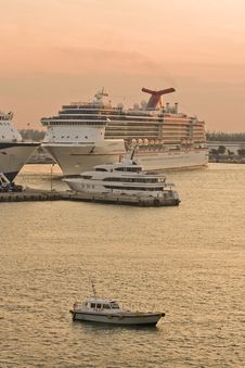 Pilot Boat And Cruise Ships At Dusk Stock Photos Pilot Boat And Cruise Ships At Dusk Stock Photos