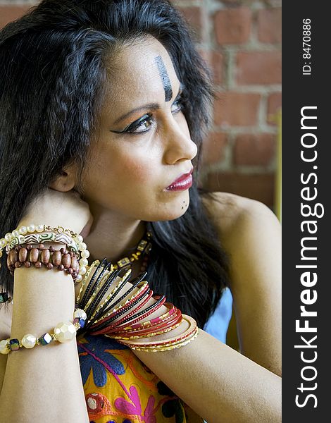 Closeup of a beautiful East Indian Tribal woman from Rajasthan