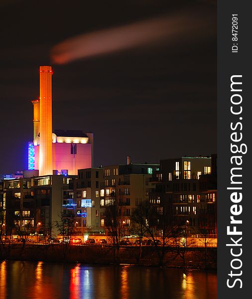 Night scene on the banks of the river Main in Frankfurt. Night scene on the banks of the river Main in Frankfurt