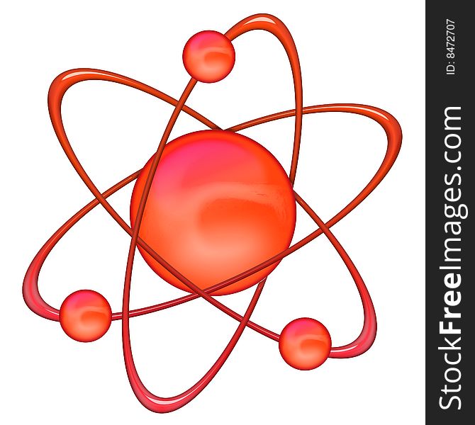 Atom structure red and white background. Atom structure red and white background