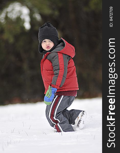 Boy Playing In Snow
