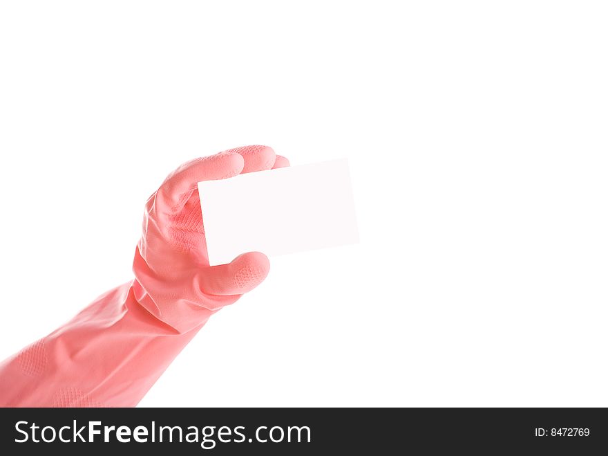 Hand and a card isolated on white background. Hand and a card isolated on white background