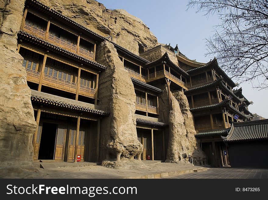 Chinese ancient architecture in yungang grottoes,china