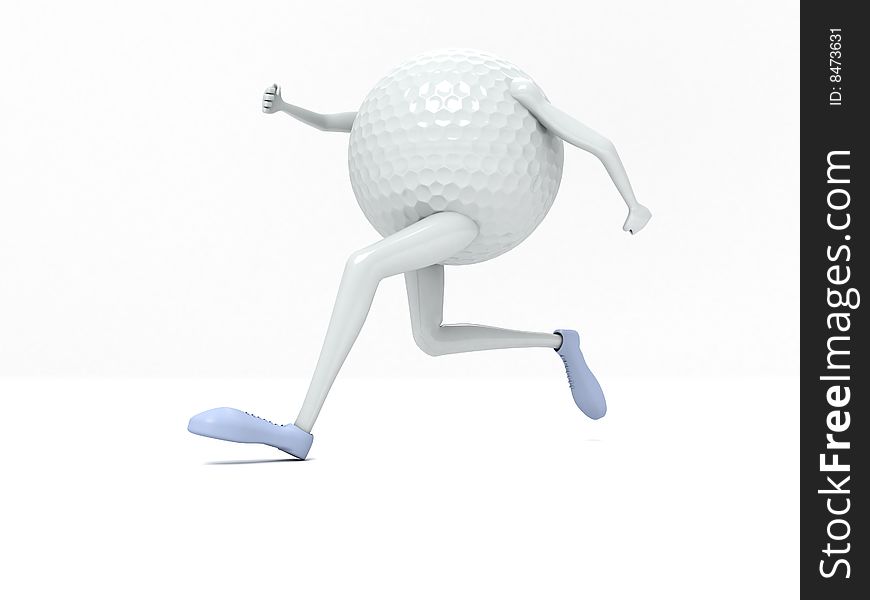 Three dimensional  view of running golf ball. Three dimensional  view of running golf ball