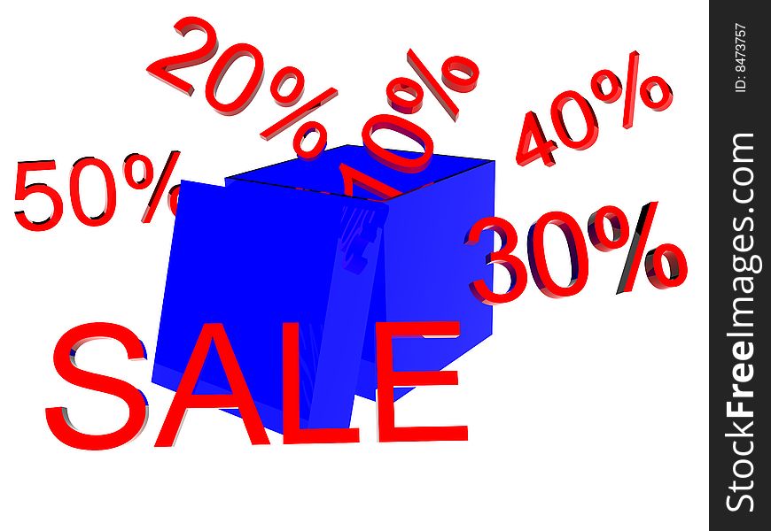Percents and word sale out blue box, sales. Percents and word sale out blue box, sales.