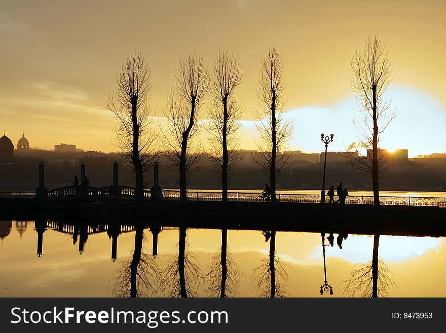 Sunset over lake in Ternopil. Sunset over lake in Ternopil