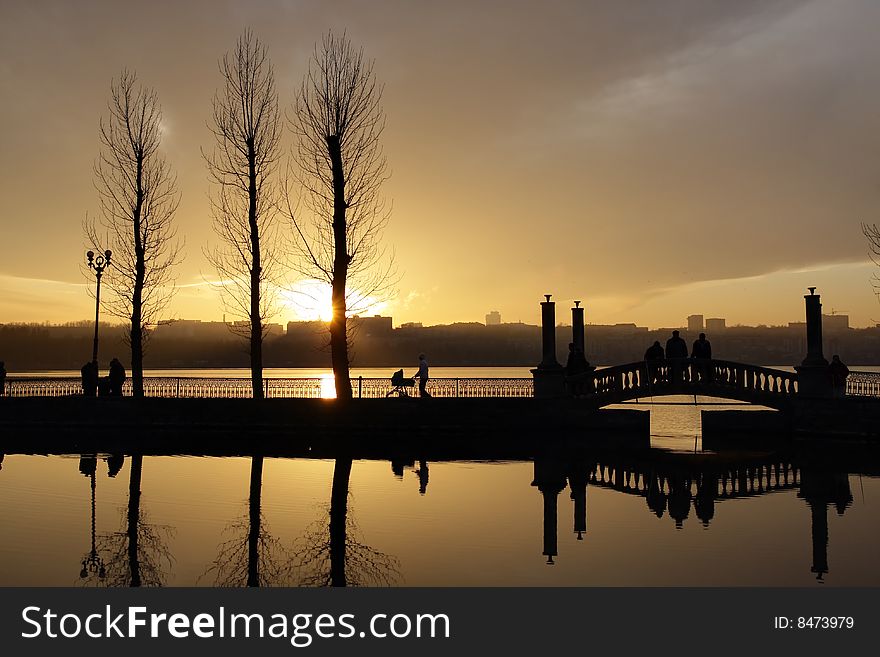 Sunset over lake in Ternopil. Sunset over lake in Ternopil