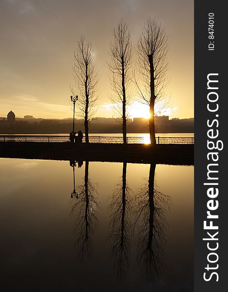 Sunset over lake in Ternopil. Sunset over lake in Ternopil