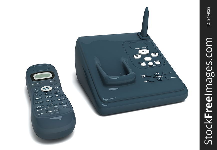 Three dimensional cordless phone on an isolated white background