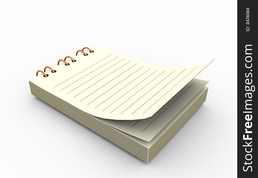 Three dimensional notepad on an isolated background