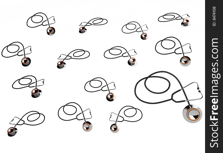 3d stethoscopes flying on an isolated background. 3d stethoscopes flying on an isolated background