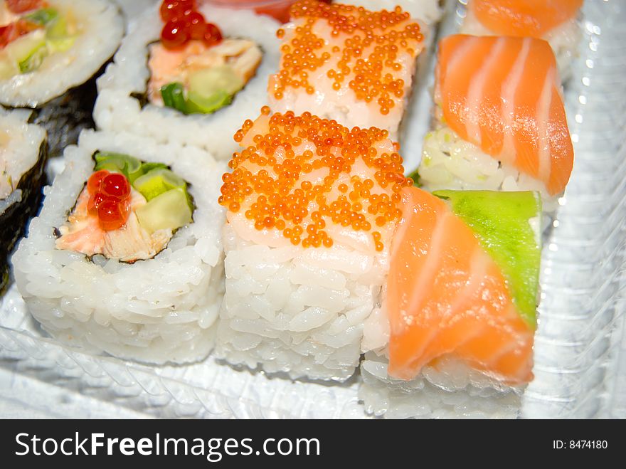 Natutal national Japanese meal, rolls from a crude fish.