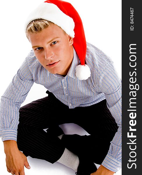 Sitting Male With Christmas Hat