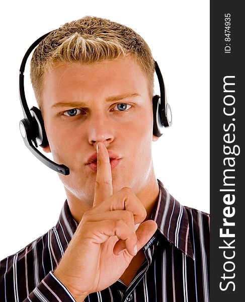 Customer cilent indicating for silent with white background