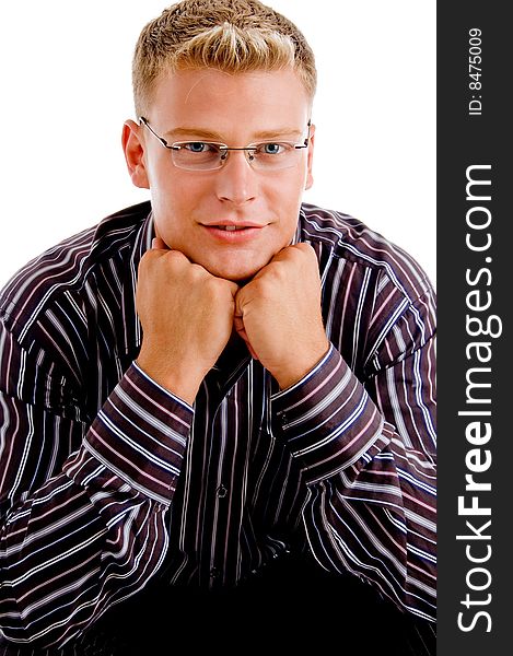 Close up pose of attractive man posing with clenched fists