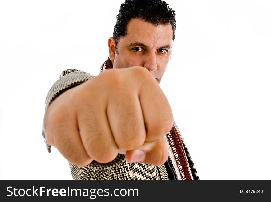 Caucasian showing punch on an isolated white background