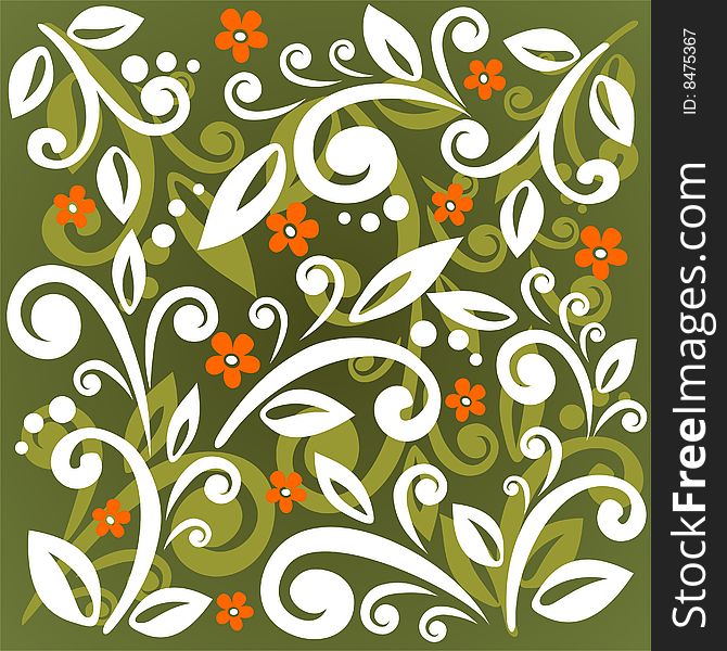 Abstract flowers and curves pattern on a green background. Abstract flowers and curves pattern on a green background.