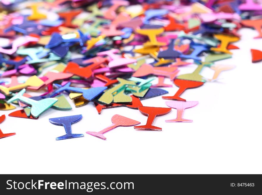 Glasses in the form of confetti on white