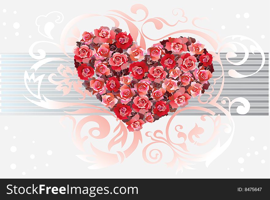 Decorative background of roses in form of heart. Decorative background of roses in form of heart
