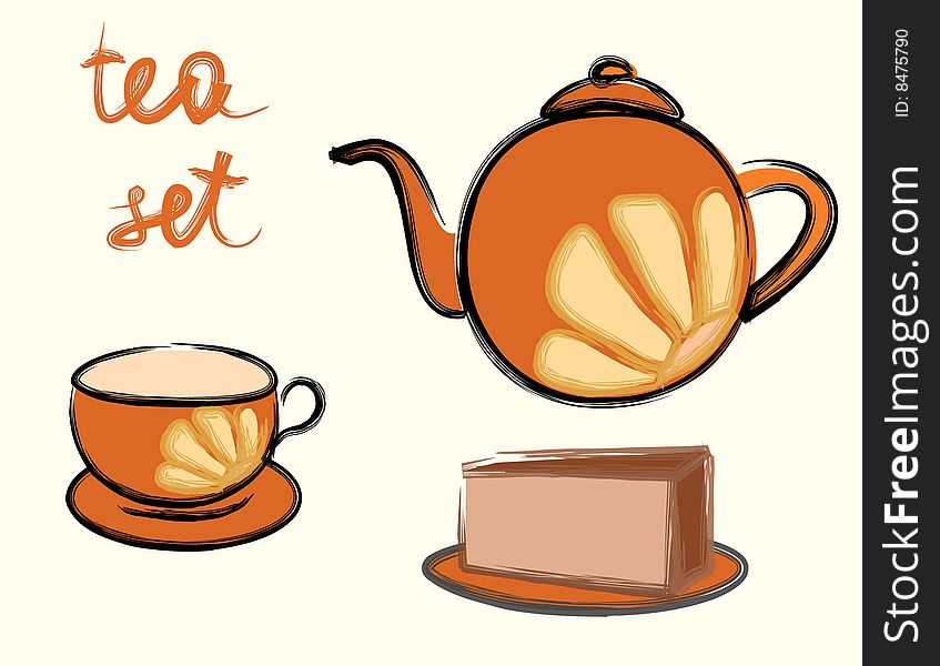 Picture of tea set in illustrator