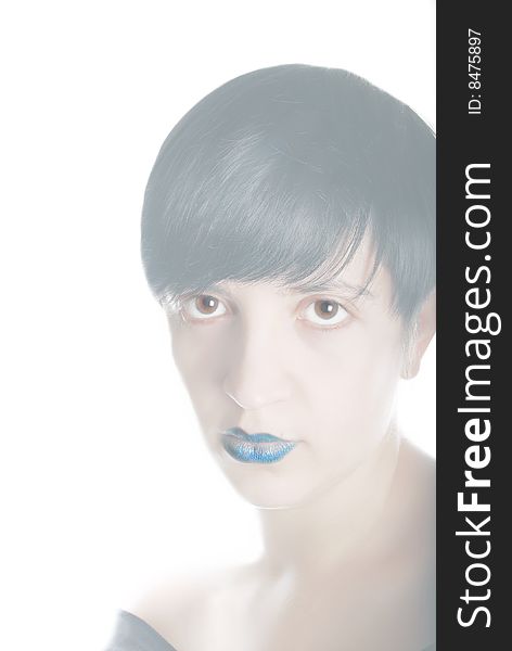 The sad woman with a silvery-blue colour lips. The sad woman with a silvery-blue colour lips