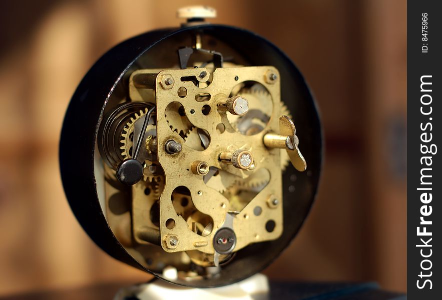 View of gears from old clock mechanism