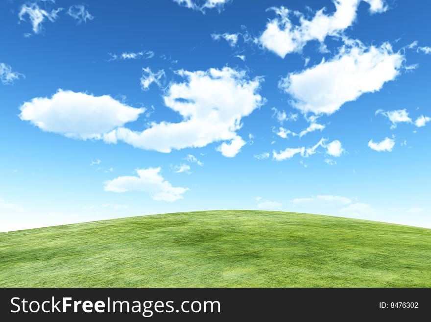 Green meadow, perfect weather and a few clouds in the sky. Green meadow, perfect weather and a few clouds in the sky