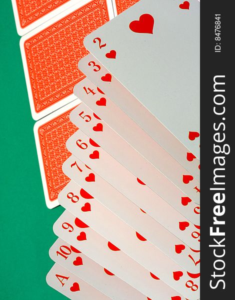 In a series of several playing cards in Hearts. In a series of several playing cards in Hearts