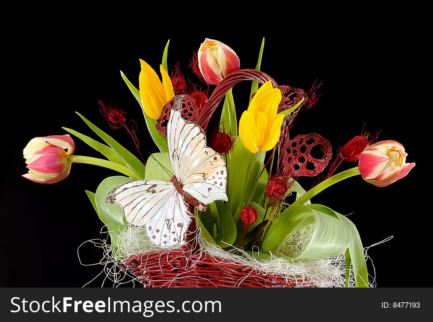 A view with a spring flowers arrangement