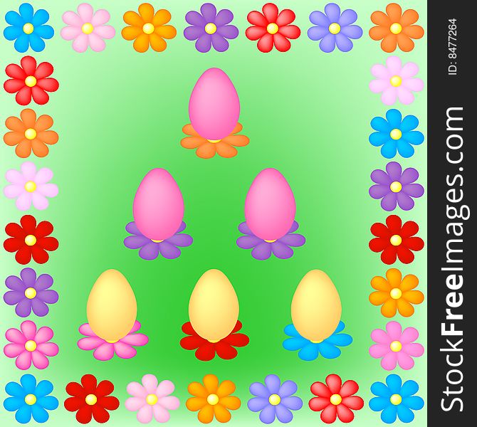 Colorful Easter eggs with flowers frame. Colorful Easter eggs with flowers frame