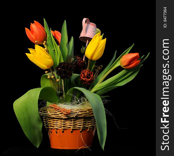A view with a spring flowers arrangement