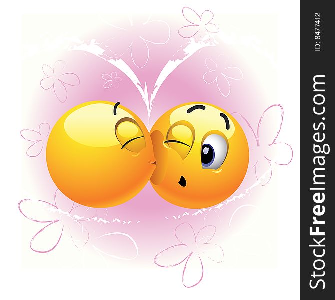 Smiling ball kissing another who is surprised. Smiling ball kissing another who is surprised