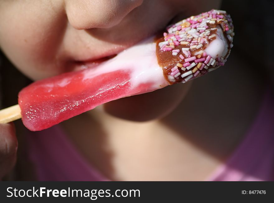 Close up of a girl eating ice cream