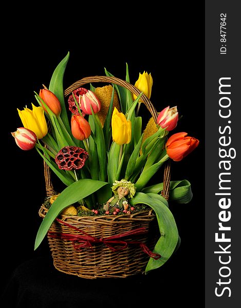 A view with a spring flowers arrangement