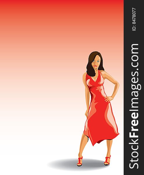 Illustration of girl in red dress. Illustration of girl in red dress