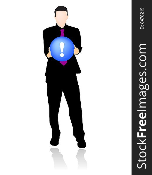 Vector illustration of a businessman, could be broker, finance man, with the answer symbol in his hands, showing he have the right answer to your problem. Vector illustration of a businessman, could be broker, finance man, with the answer symbol in his hands, showing he have the right answer to your problem