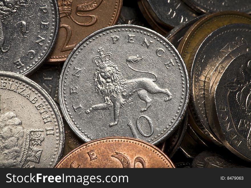 Close-up of British Sterling Coins. Close-up of British Sterling Coins