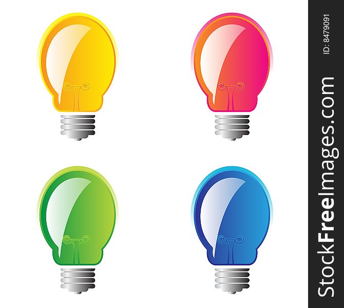 Set of colorful lightbulbs isolated on a white background as a set of 4. Set of colorful lightbulbs isolated on a white background as a set of 4