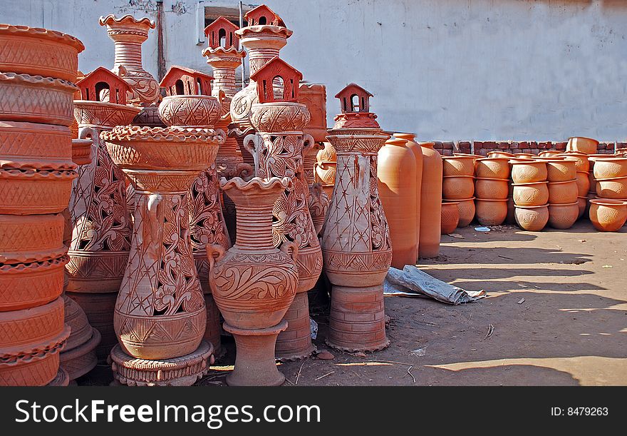 Earthen pots looking great in sunny day.