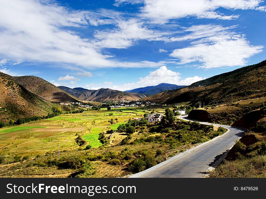 Day view of highland at Derong villages of Sichuan Province China. Day view of highland at Derong villages of Sichuan Province China