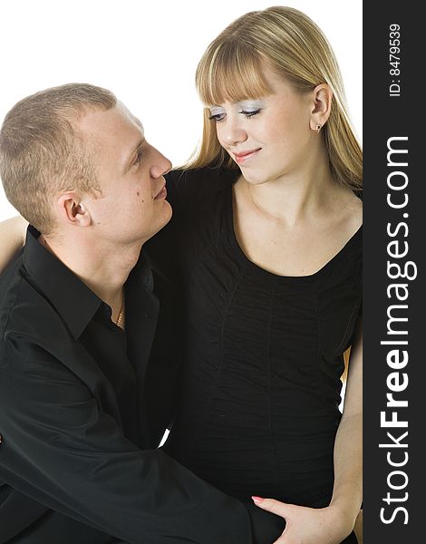 Young couple in love. Isolated on white background