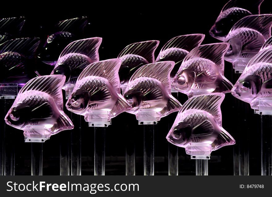 Fish decorations with purple color, glass made fish