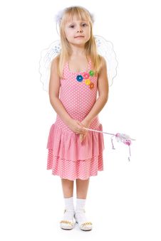 Girl In Pink Dress Holds The Magic Wand Royalty Free Stock Photos Girl In Pink Dress Holds The Magic Wand Royalty Free Stock Photos
