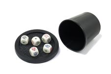 Five Dice With A Dice Box Royalty Free Stock Photography